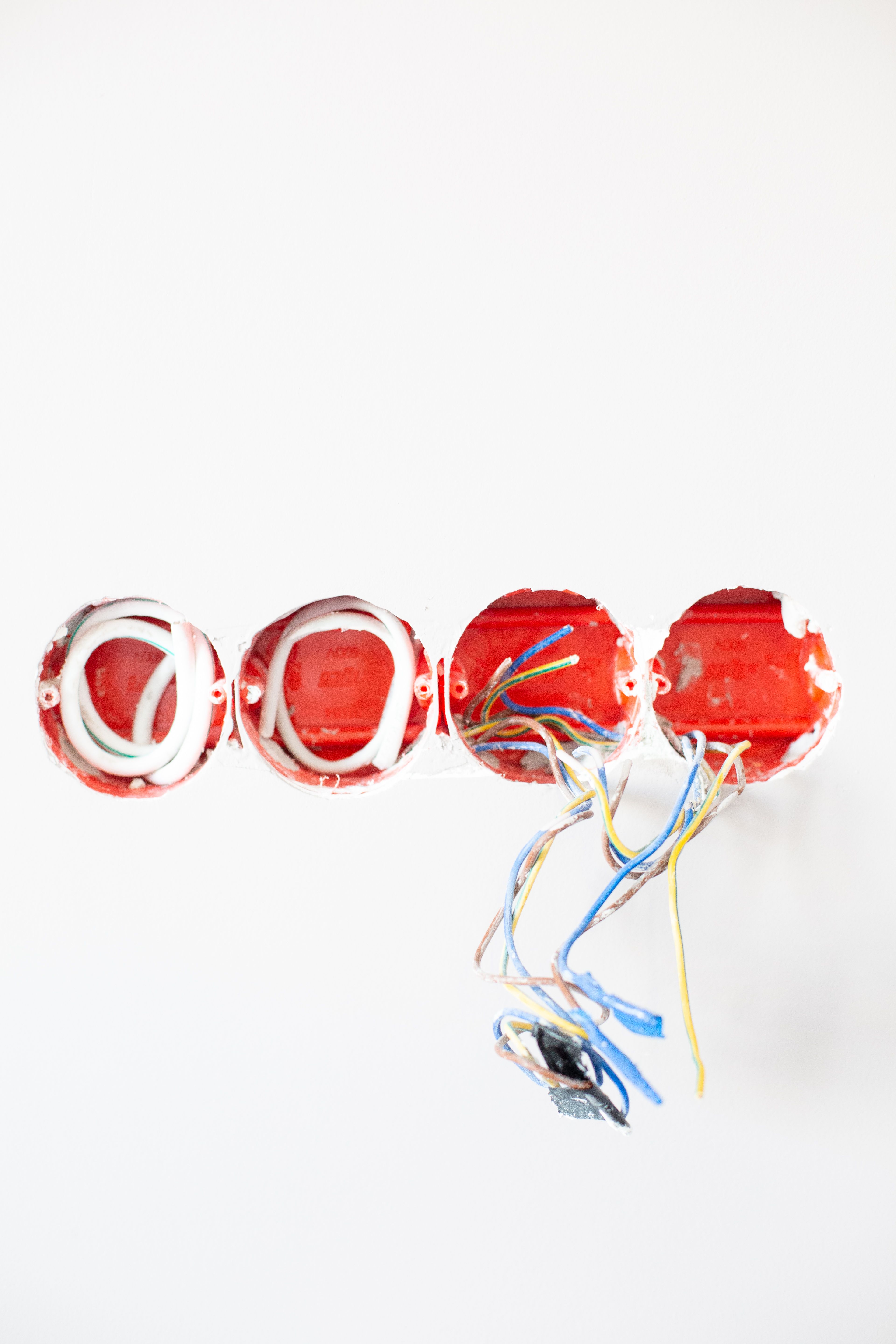 Electrical back boxes and wires prepared for installation